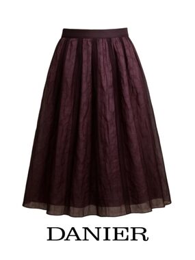 Satin&Tulle Vintage Danier Mixed Chocolate Mid Length Skirt